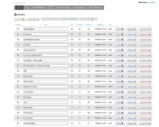 Back-office, liste des projets